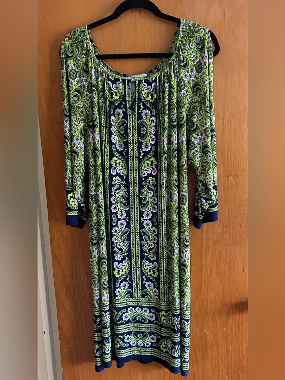 London Times Woman Paisley Print Green and Navy Women’s Dress